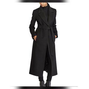 Ralph Lauren Belted Tie Wrap Maxi Wool Blend Black Women's Long Coat Size 4